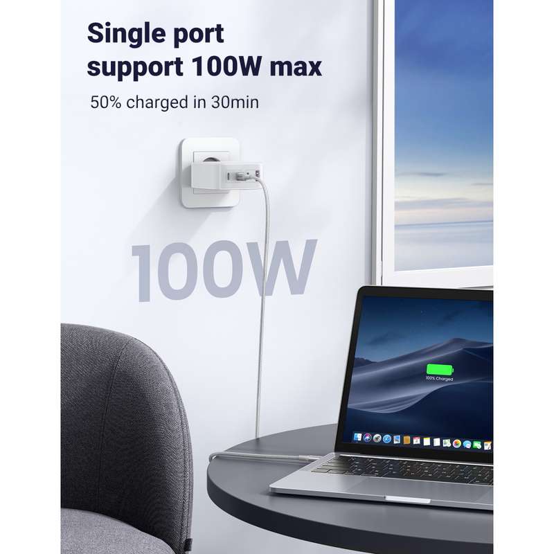 UGREEN 100W GaN Wall Charger  Fast Charge Adapter White