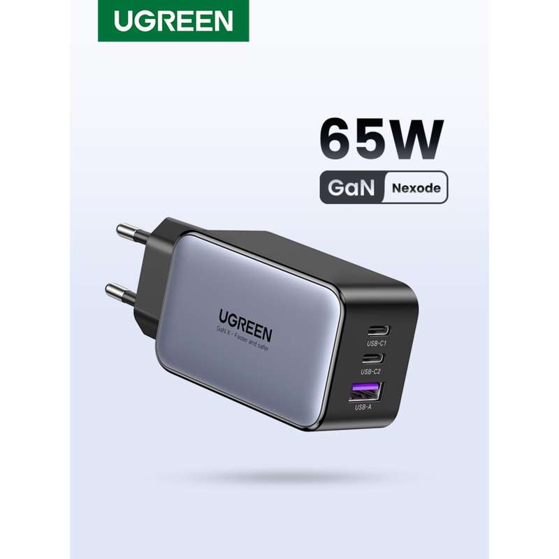 UGREEN 65W GaN Charger - 3 Port Fast Charger - Black