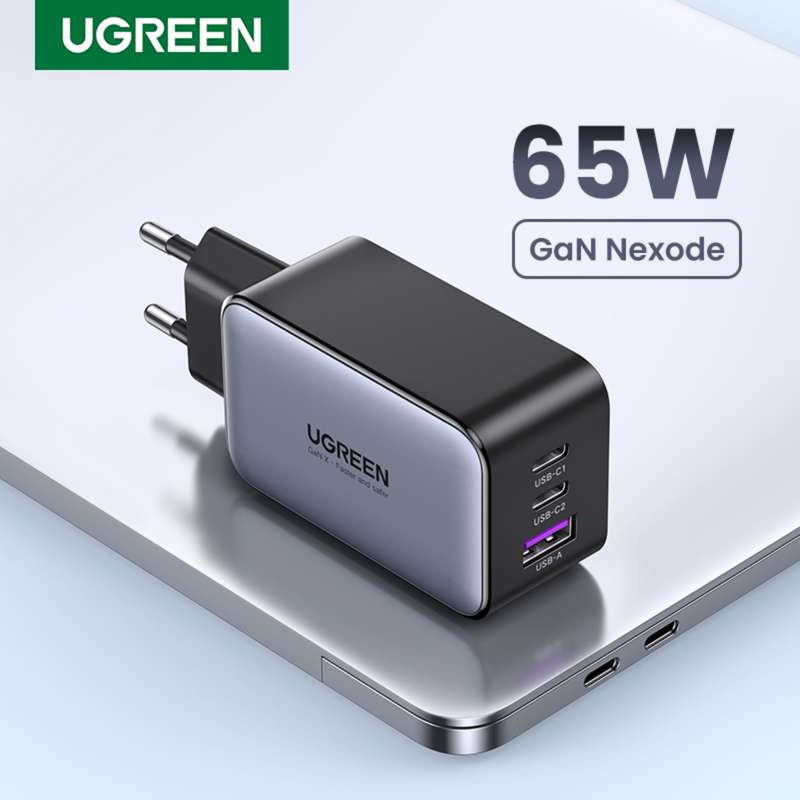 UGREEN 65W GaN Charger - 3 Port Fast Charger - Black