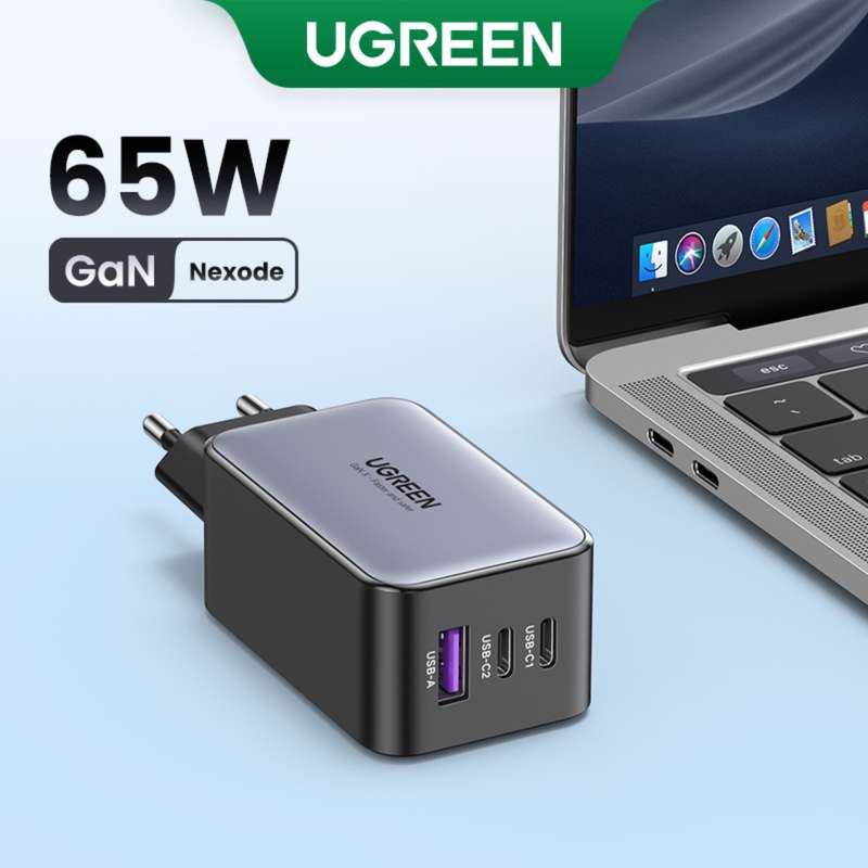 UGREEN 65W GaN Charger - 3 Port Fast Charger - Black