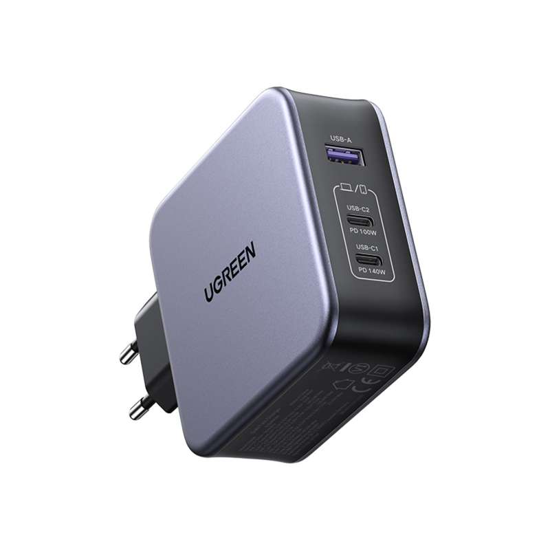 Grey UGREEN 140W GaN Charger 3 Port PD Fast Charge Wall Adapter