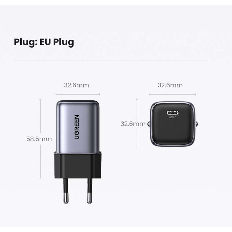 UGREEN 30W GaN Charger - 1 Port Fast Charger - Black