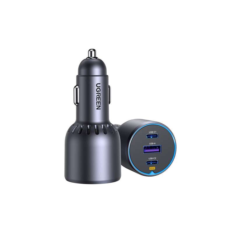 UGREEN 75W Car Charger - 3 Port Fast Charge - Space Grey