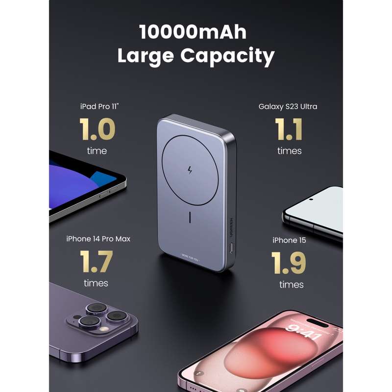 UGREEN Wireless PD Power Bank 10000mAh With Kickstand - 20W Magnetic - Grey