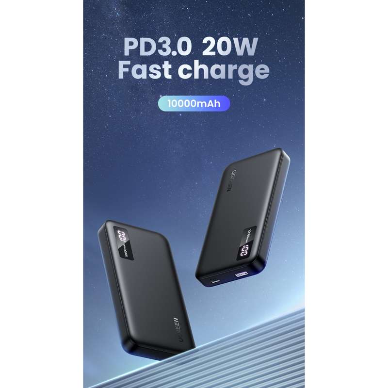UGREEN Power Bank 10000mAh - 20W PD Charger - Black