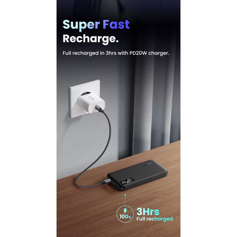 UGREEN Power Bank 10000mAh - 20W PD Charger - Black