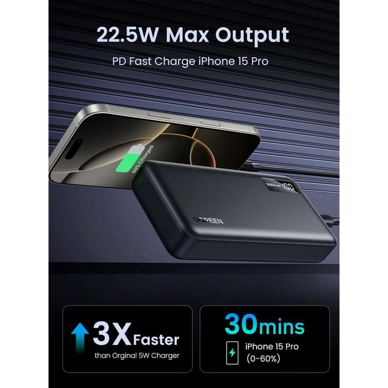 UGREEN Power Bank 20000mAh -  20W PD Fast Charger - Black