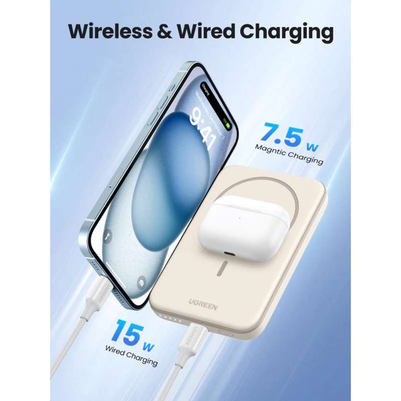 UGREEN Wireless Power Bank 5000mAh - 15W Magnetic - White