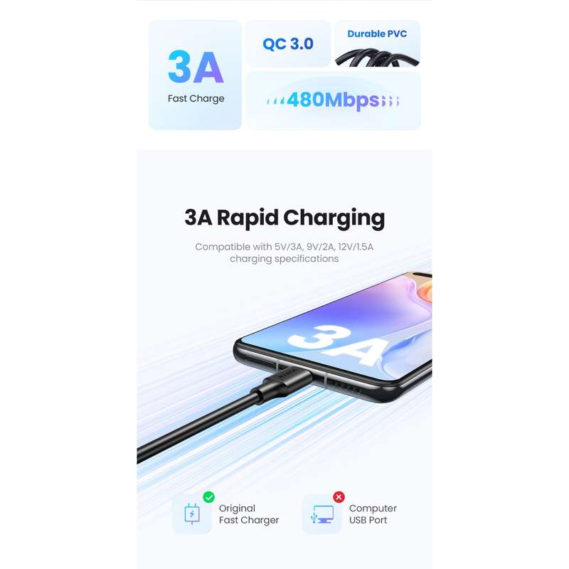 UGREEN 18W USB To Type C Cable - 1m Black