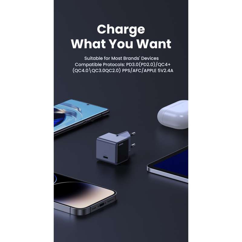 UGREEN Nexode 30W PD Wall Charger - 1 Port GaN Charger - Grey & Black