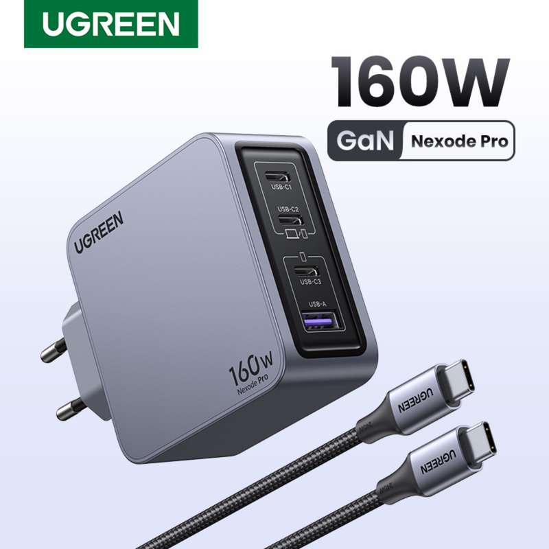 UGREEN Nexode 160W Wall Charger - 4 Port Fast Charger - Grey