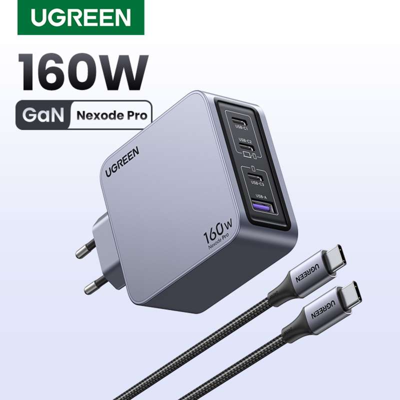 UGREEN Nexode 160W Wall Charger - 4 Port Fast Charger - Grey