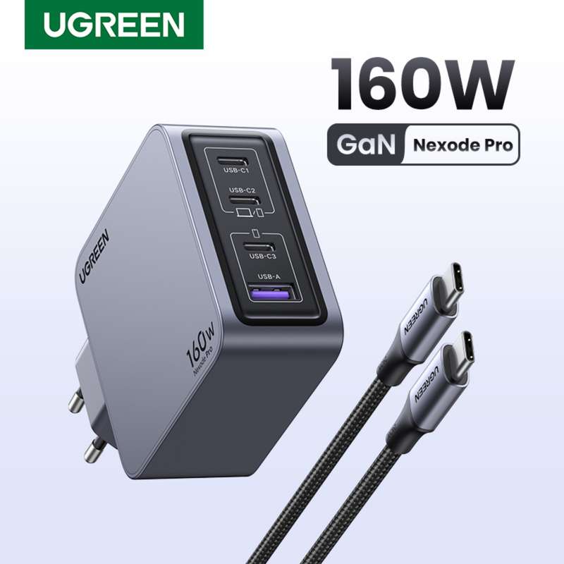 UGREEN Nexode 160W Wall Charger - 4 Port Fast Charger - Grey