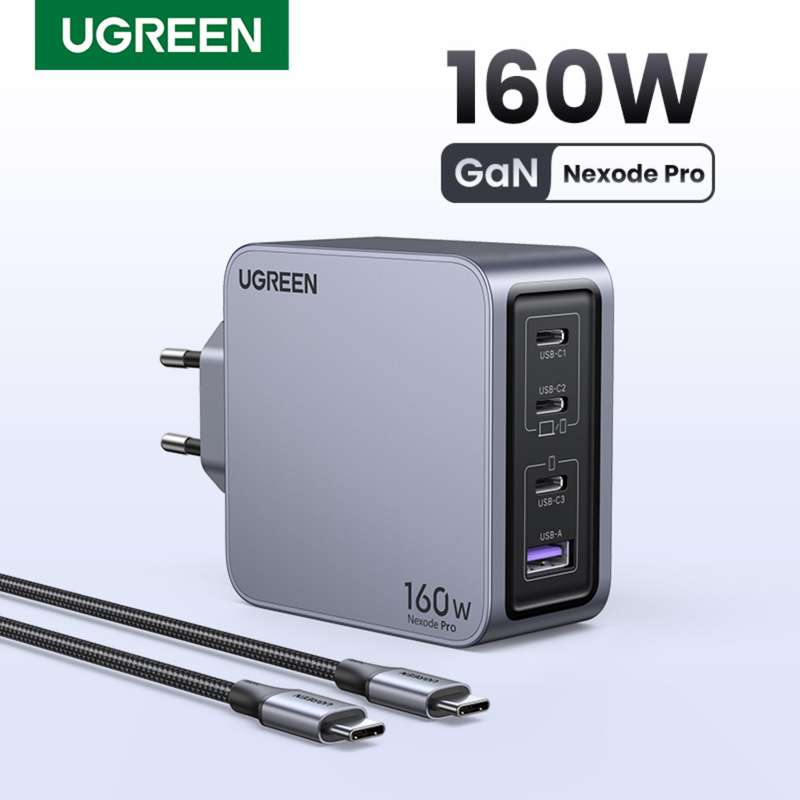 UGREEN Nexode 160W Wall Charger - 4 Port Fast Charger - Grey