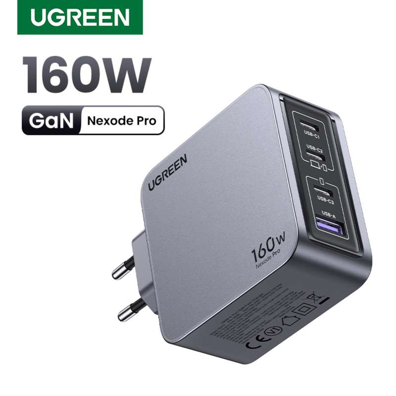UGREEN Nexode 160W Wall Charger - 4 Port Fast Charger - Grey