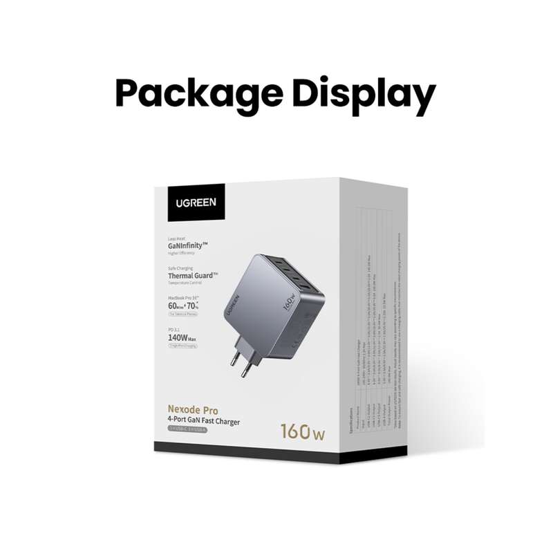 UGREEN Nexode 160W Wall Charger - 4 Port Fast Charger - Grey