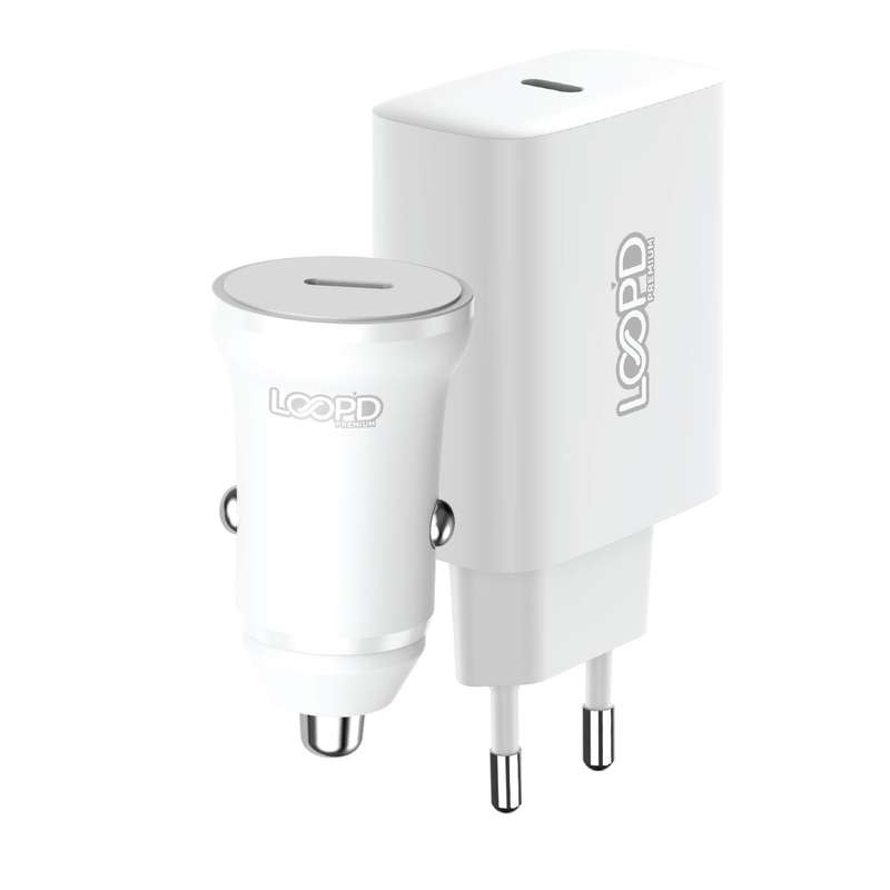 LOOP'D 20W 1 Port PD Fast Charge Car And Wall Adapter Bundle
