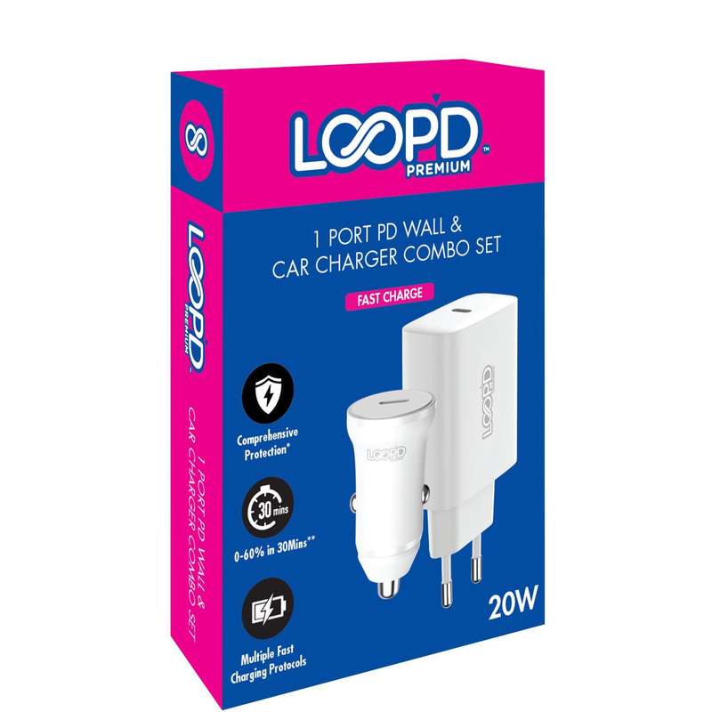 Loopd 20W Car And Wall Adapter Bundle - 1 Port Fast Charging Adapter
