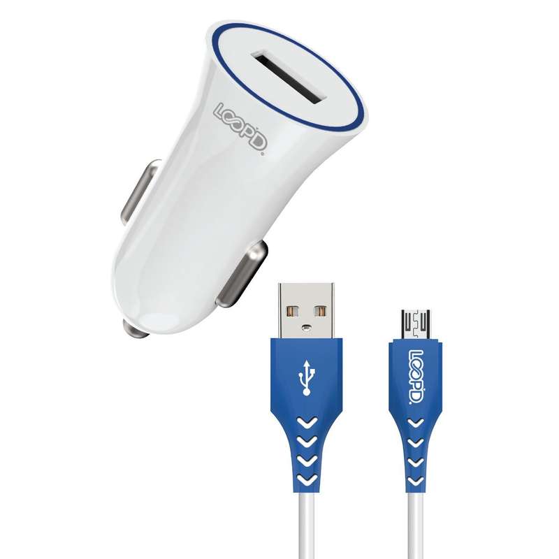 LOOPD 10.5W Cigarette Charger with USB To Micro USB Cable - 1 Port White