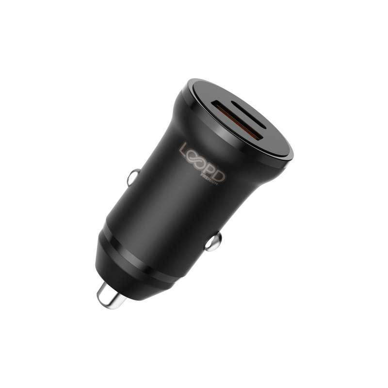 Loopd 20W Cigarette Charger - 2 Port Fast Charge - Black