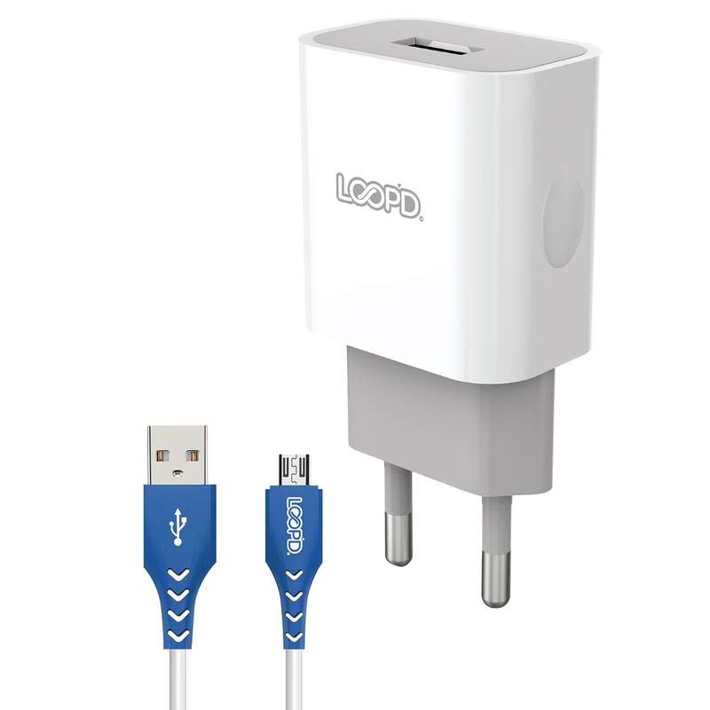 Loopd 10.5W Wall Charger with Micro USB Cable - 1 Port - White
