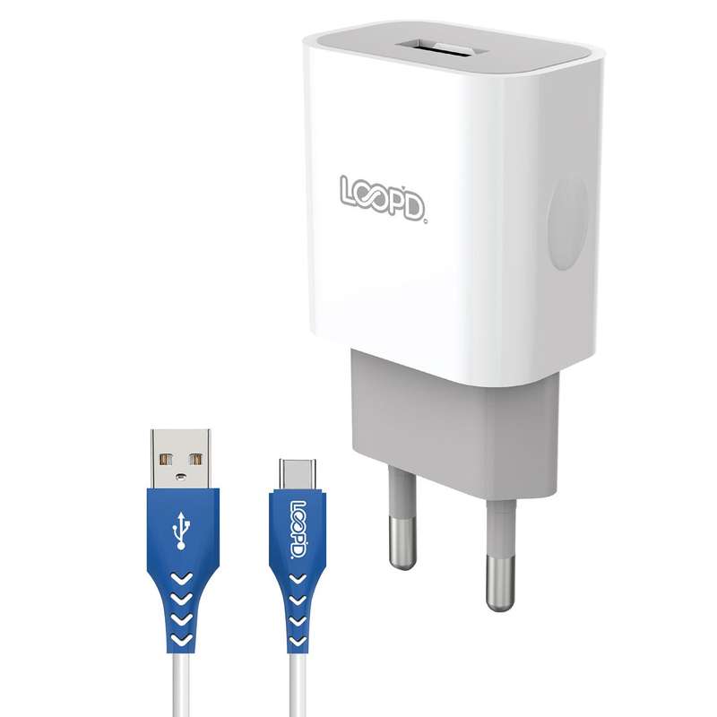Loopd 10.5W Wall Charger with USB to Type C Cable - 1 Port - White