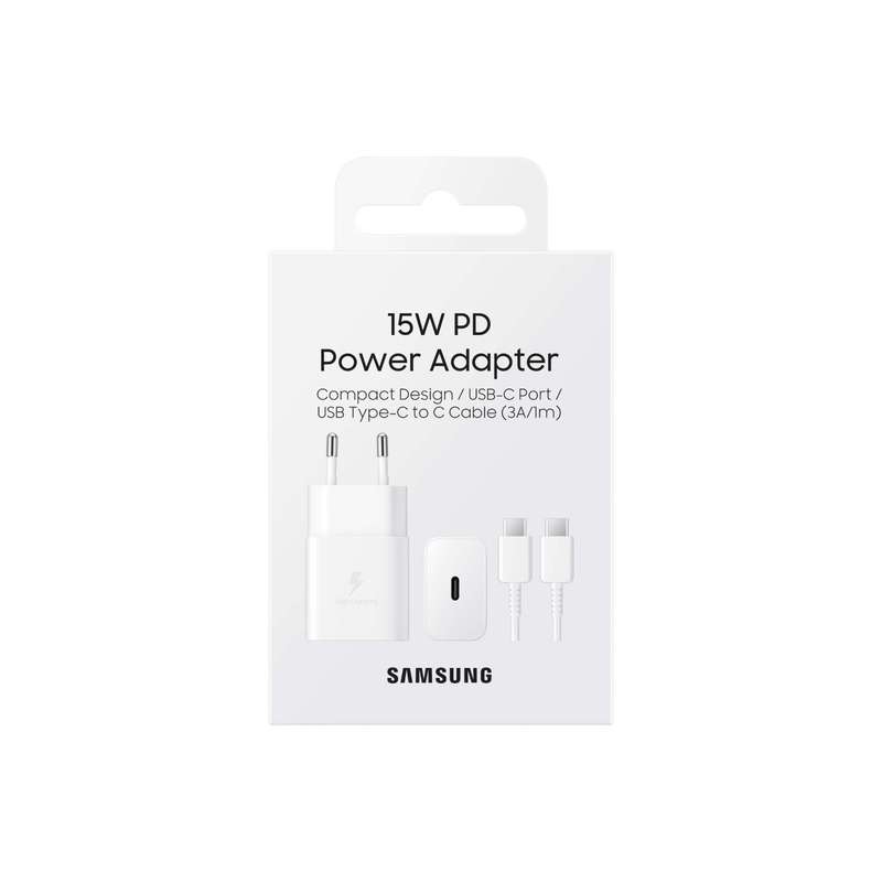 Samsung 15W Wall Charger with USB C to Type C cable - 1 Port White