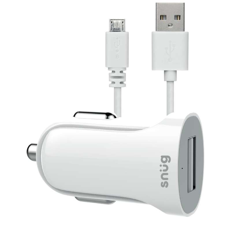 Snug 10.5W Car Charger with USB To Micro USB Cable - 1 Port White