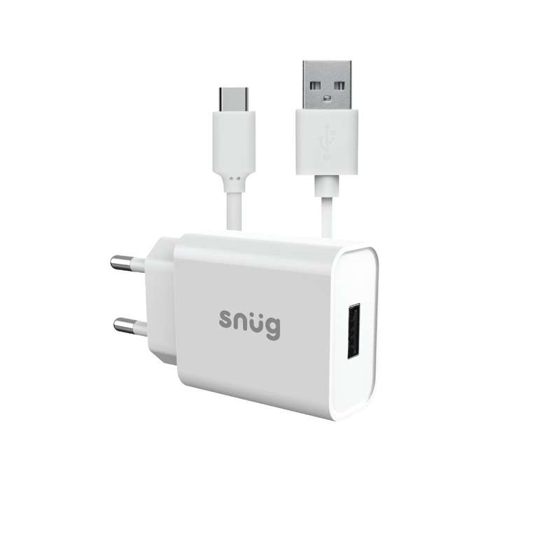 Snug 10.5W Wall Charger with USB to Type C Cable - 1 Port White