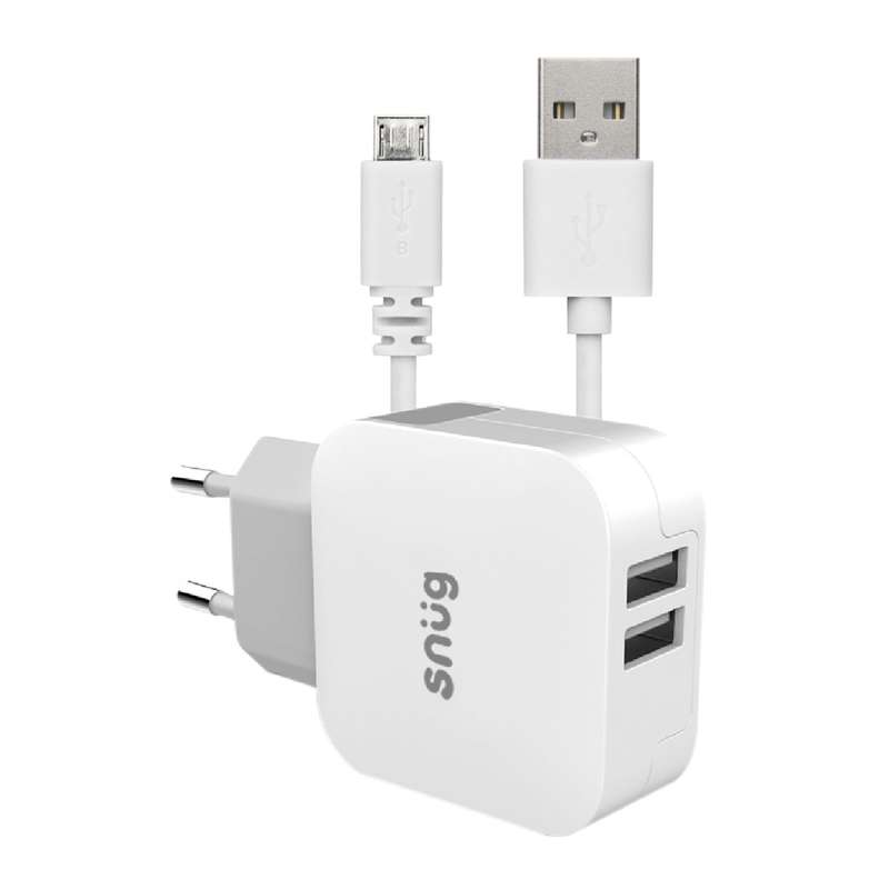 Snug 12W Wall Charger with Micro USB Cable - 2 Port White
