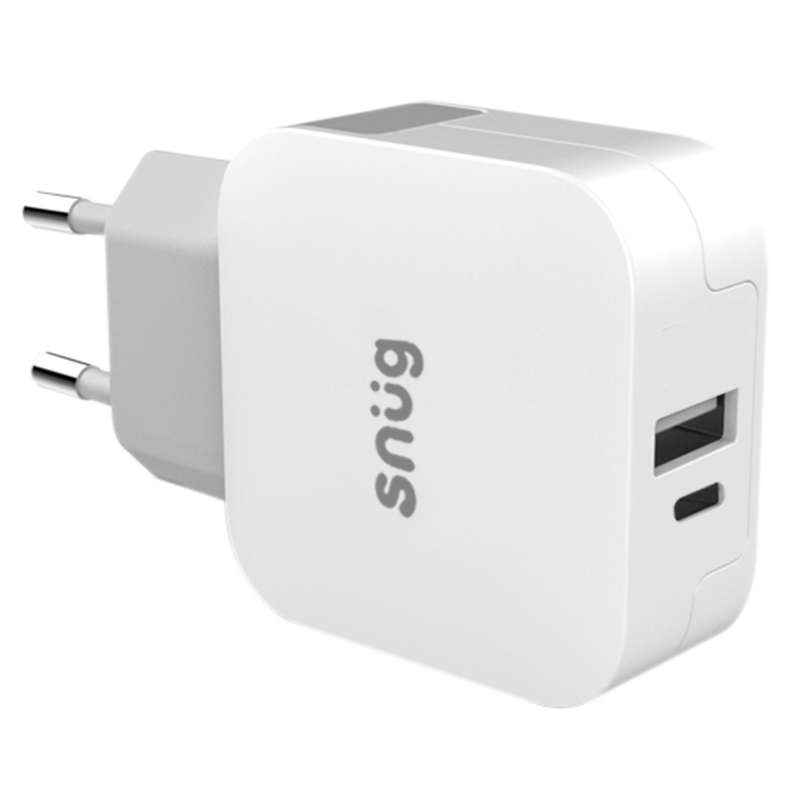 Snug 30W Wall Charger with USB C to Type C Cable - 2 Port White