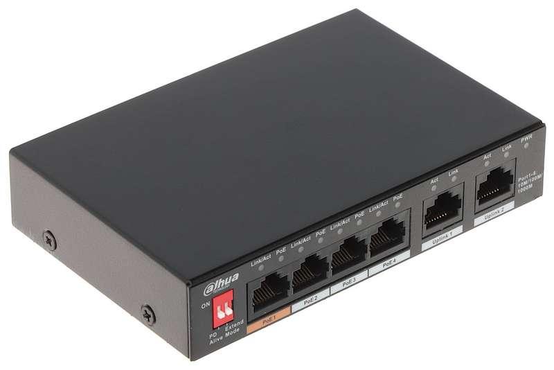 Dahua 6-Port  Unmanaged Desktop Switch with 4 PoE Ports 10/100Mbps