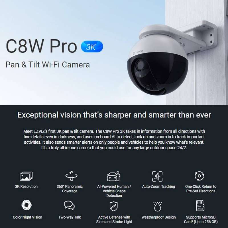 EZVIZ C8W Pro 3K  Lens Pan &amp; Tilt Wi-Fi Camera