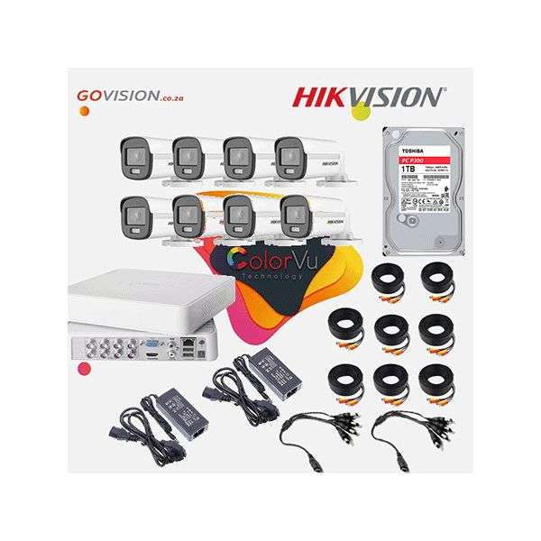 Hikvision 1080P ColorVu 8 Channel DIY CCTV Kit With 2MP ColorVu Bullet Cameras &amp; 2TB HDD Bundle