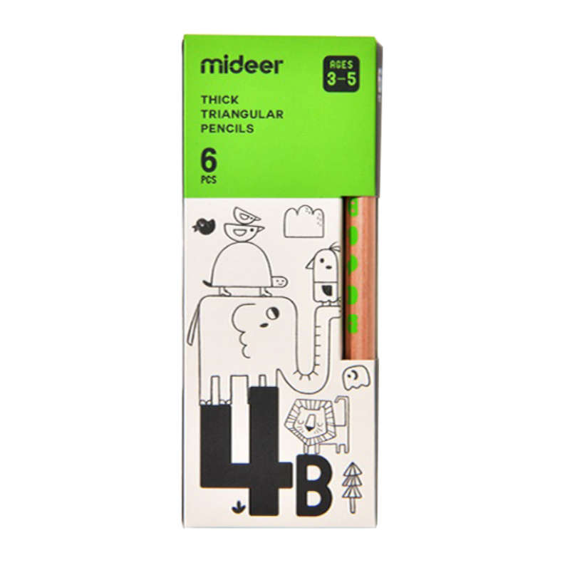 Mideer - Thick Triangular 4B Pencils- 6 Pieces