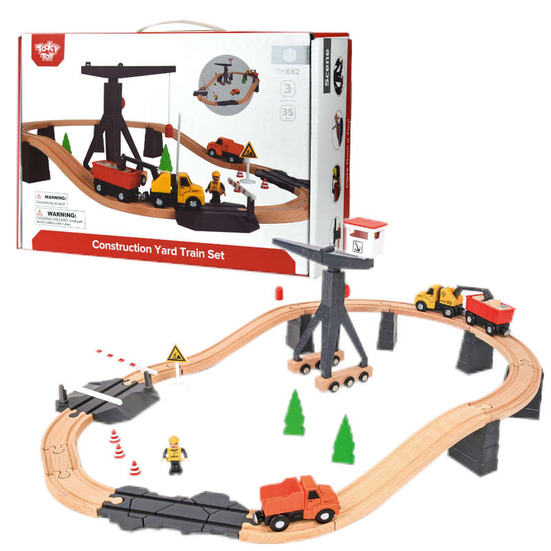 TookyToy - Wooden Train Set - Constructin Yard