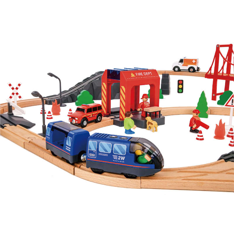 TookyToy - Wooden Train Set - Fire Rescue