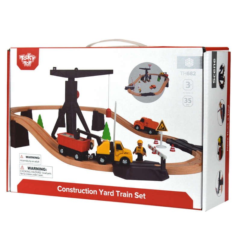 TookyToy - Wooden Train Set - Constructin Yard