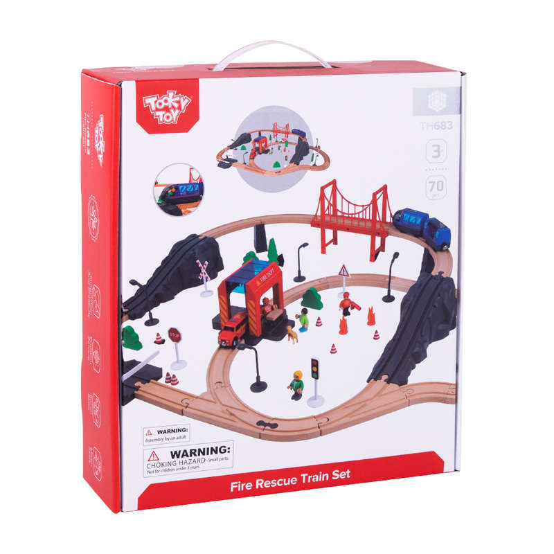 TookyToy - Wooden Train Set - Fire Rescue