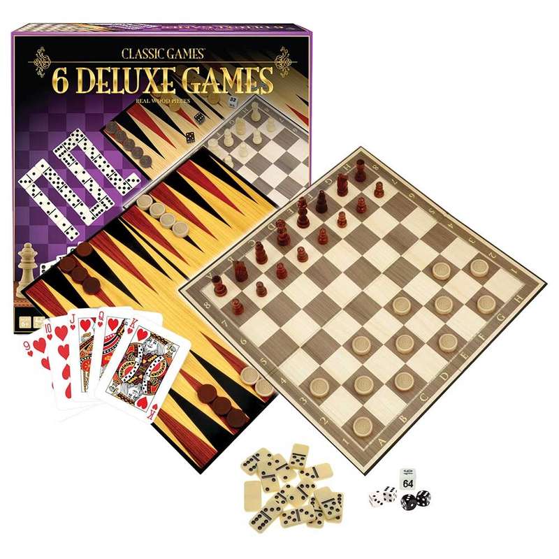 Ambassador - Classic Games - 6-in-1 Deluxe Wooden Games Set