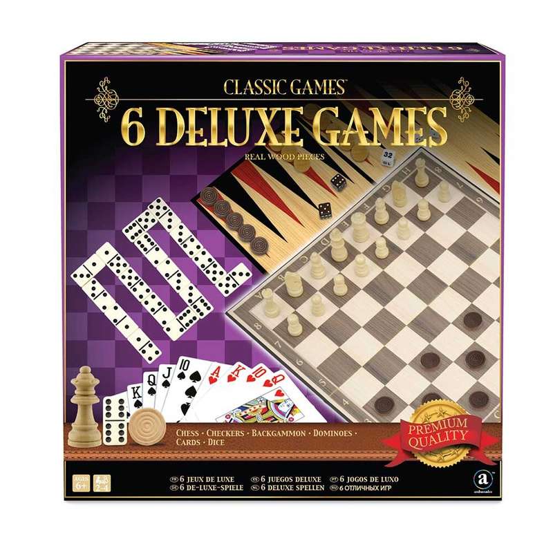 Ambassador - Classic Games - 6-in-1 Deluxe Wooden Games Set
