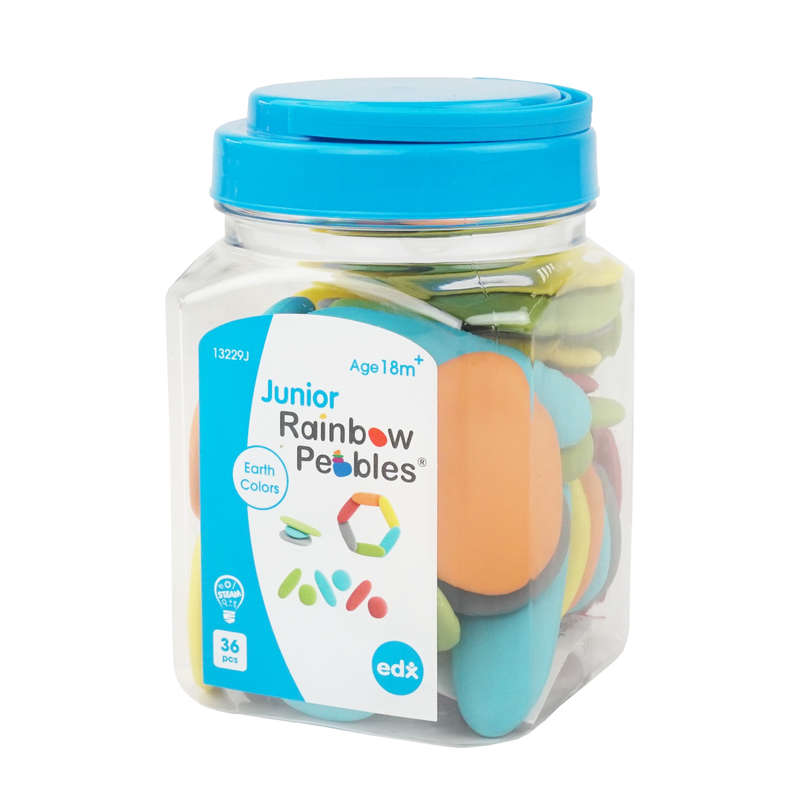 EDX Education - Junior Rainbow Pebbles - Earth Colours - 36pcs Jar - 3 Shapes, 6 Colours