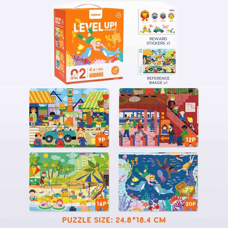 Mideer - Level Up Puzzles - 4-in-1 - Level 2 Daily Scenes