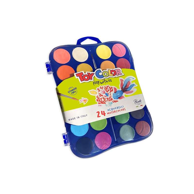 Toy Color - Plastic Box 24 Watercolours © 30 mm With Brush