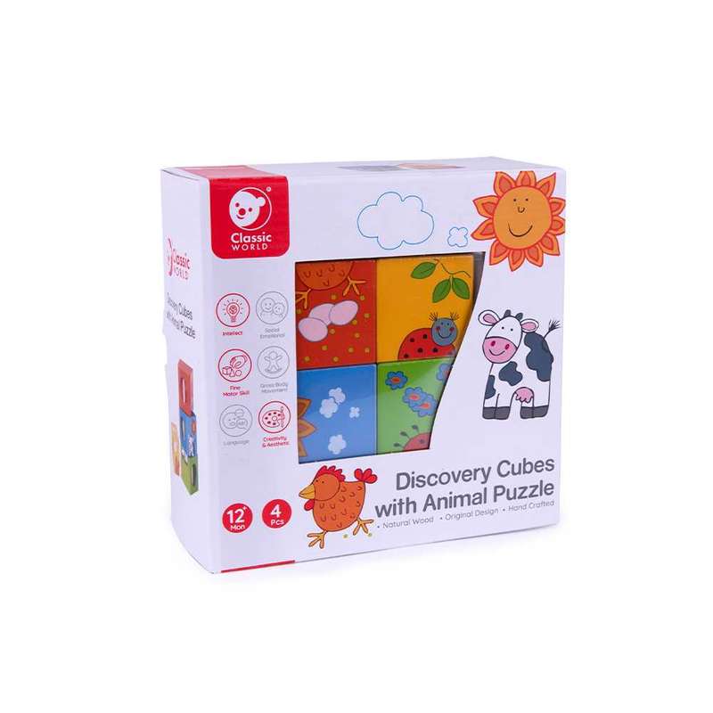 Classic World - Discovery Cubes with Animal Puzzle - 4pcs