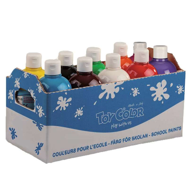 Toy Color - Ready Mix Paint - 10 Colours Bulk Pack - Superwashable Tempera - 250ml