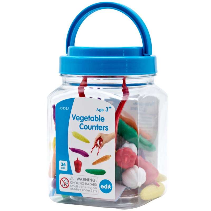 EDX Education - Counters - Vegetable - 6 Colours with Tweezers - 36pcs - Jar