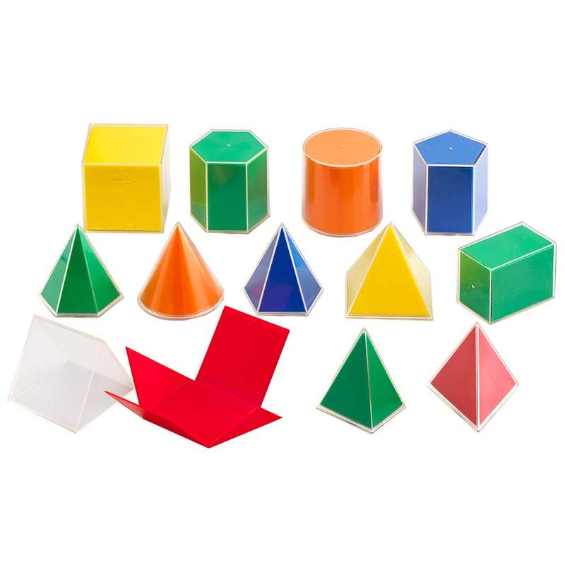 Greenbean Mathematics - Geometric Solids 8cm with Folding Nets - 12 Shapes Pieces
