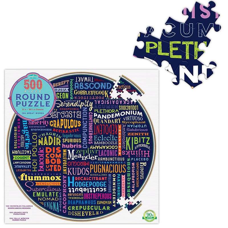 eeBoo - 100 Great Words 500pc Round Puzzle