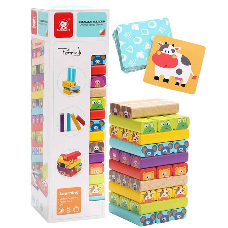 TopBright - Animal Jenga - Stacking Game with Activity Cards